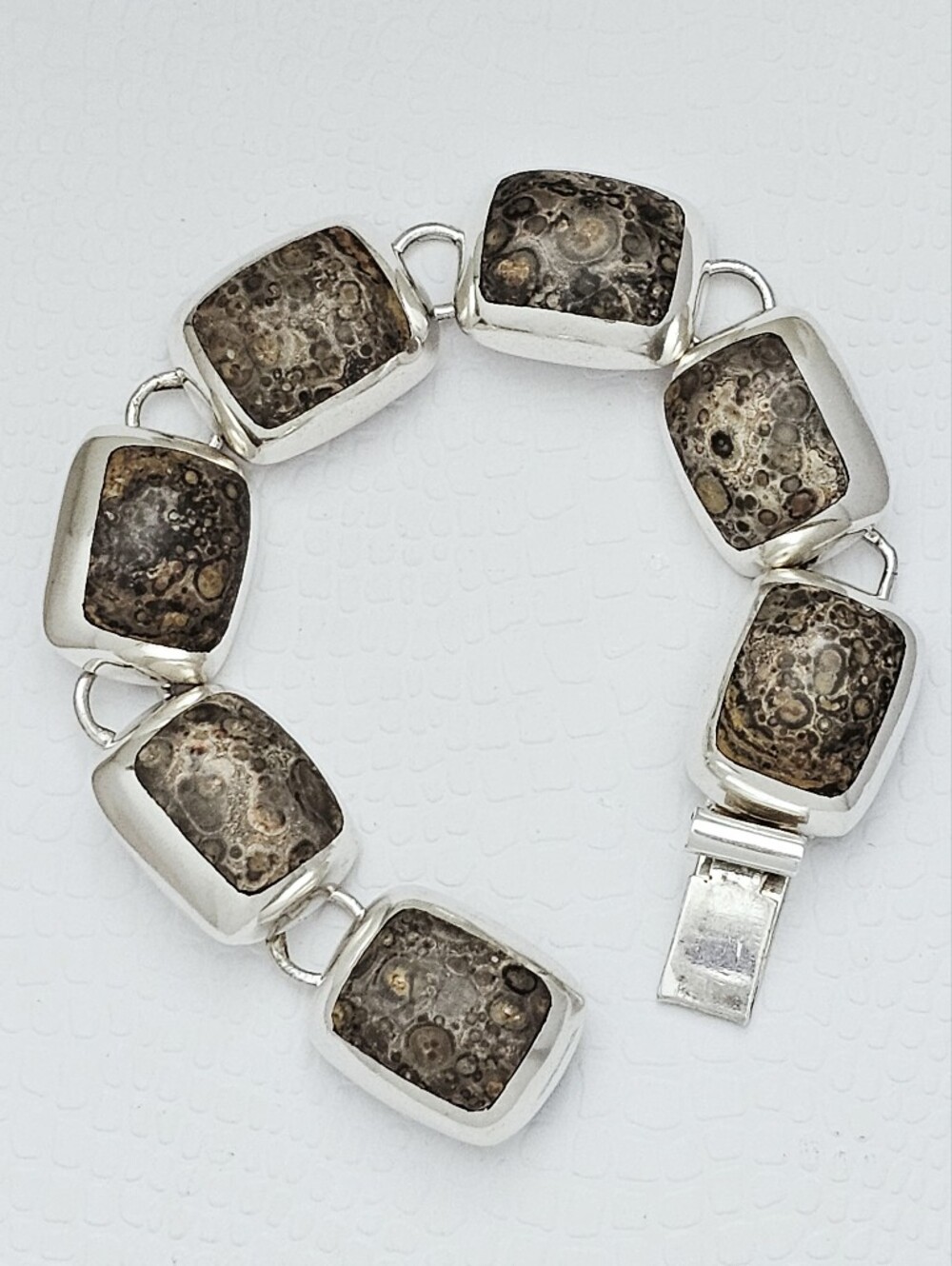 Silpada Extremely Rare Sterling Silver Chunky Leopard Stone Square Link Bracelet